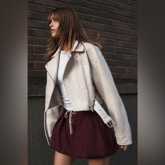 ZARA ~ SHORT Faux Leather BIKER Jacket - Picture 10 of 14